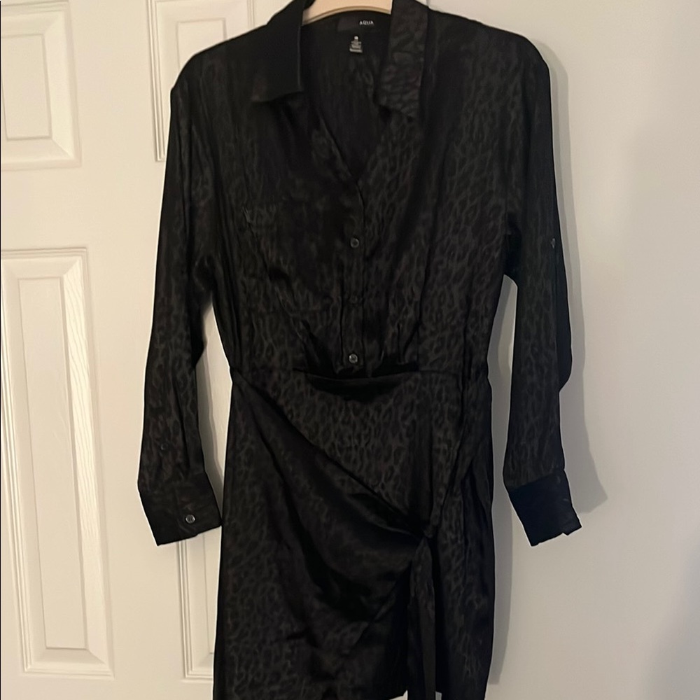Chic Black Wrap Dress with Subtle Print